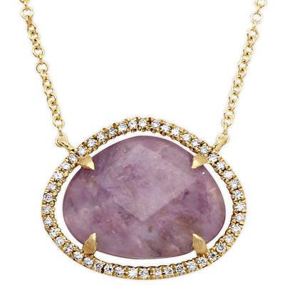 18K Yellow Gold Charoite and Diamond Necklace-342301