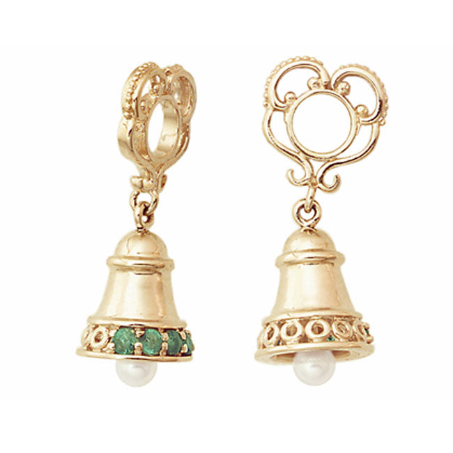 Storywheels Emerald & Pearl Christmas Bell Dangle 14K Wheel 271127