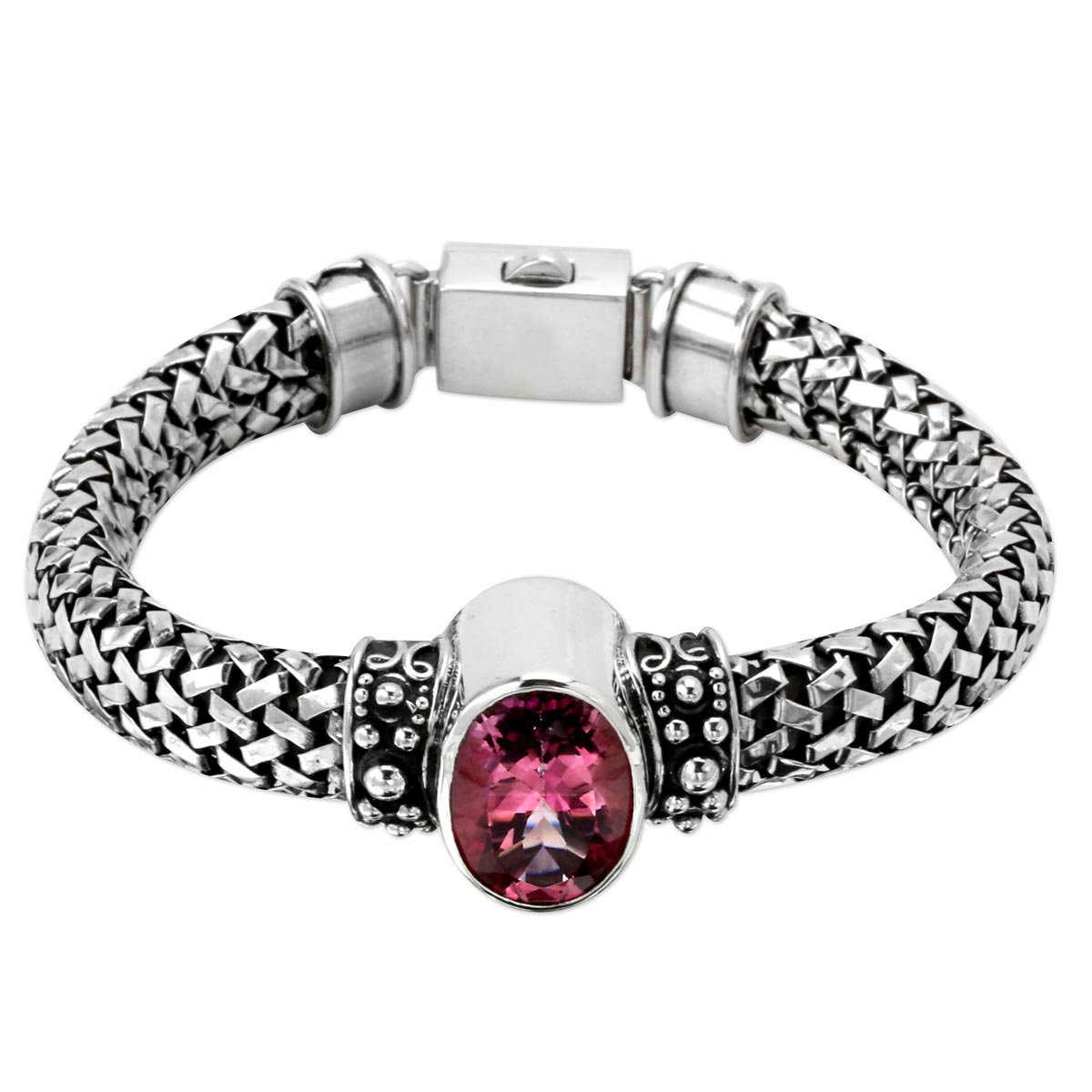 Bali Sterling Silver and Pink Quartz Bracelet-342791