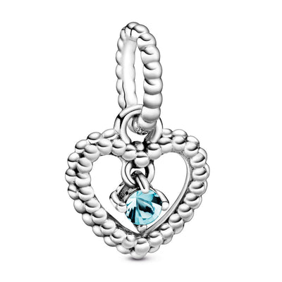 Pandora March Aqua Blue Beaded Heart Dangle Charm