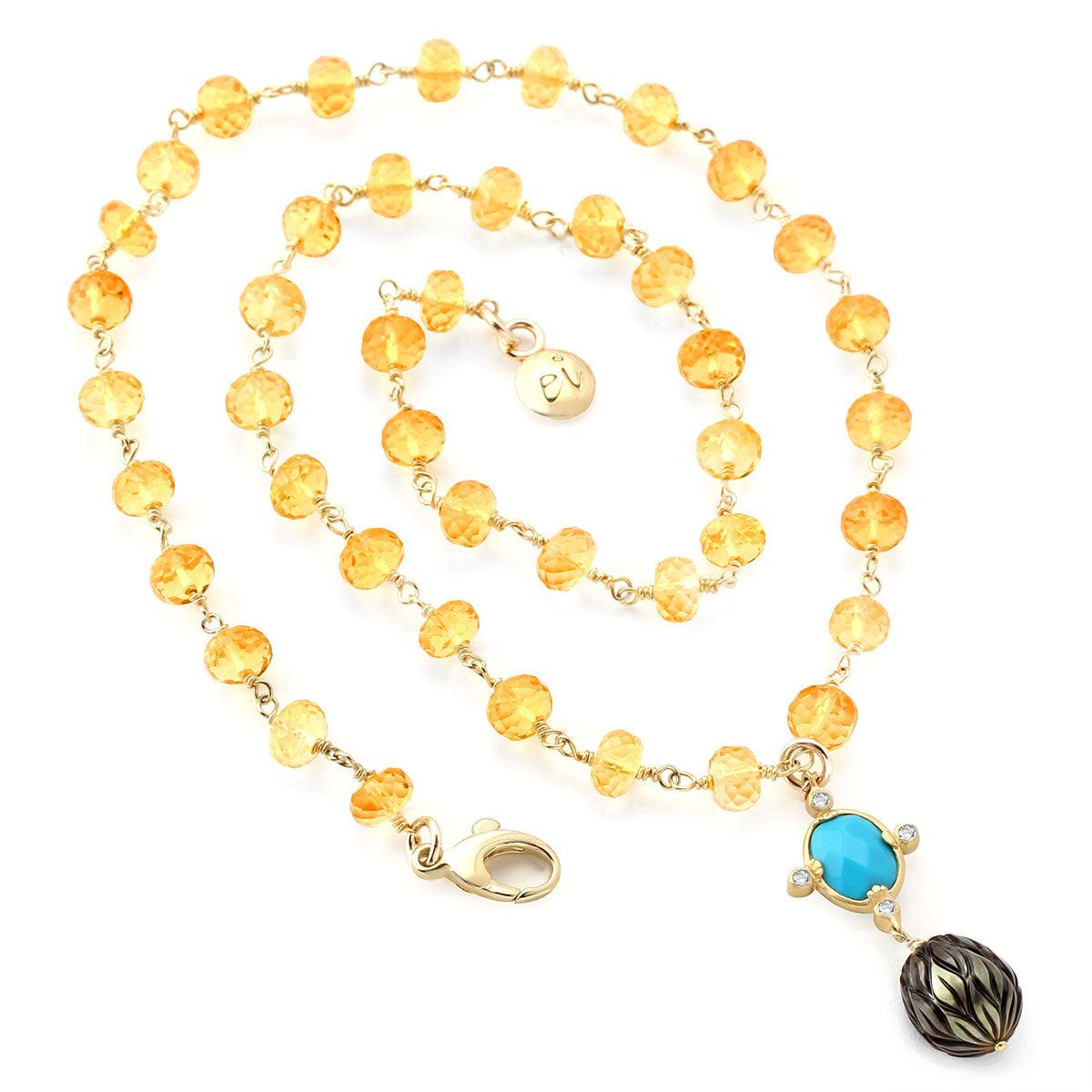 Beneath the Moon Citrine Turquoise & Pearl Necklace-349263