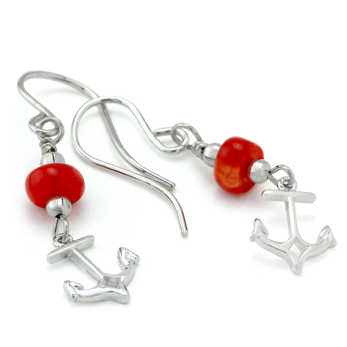 Red Coral Anchor Earrings-210-670