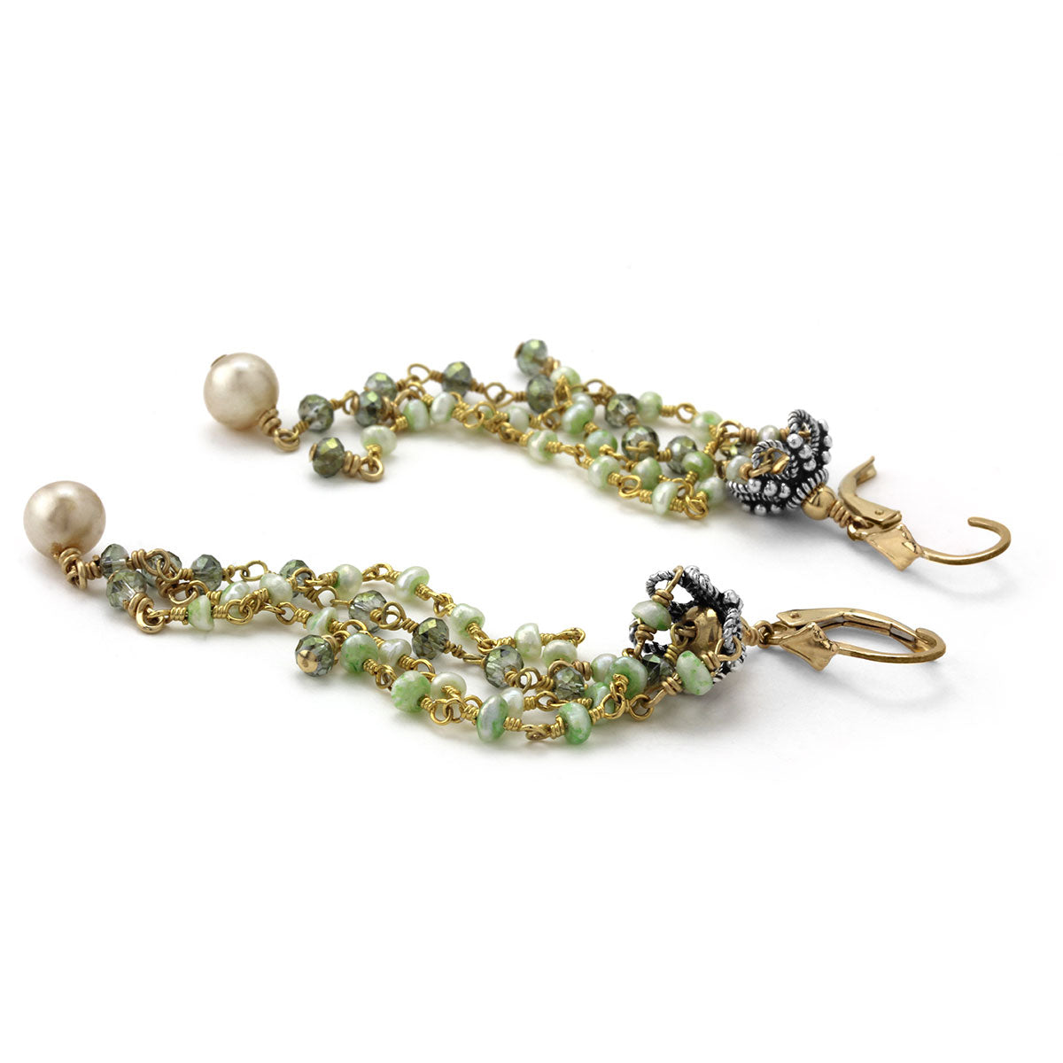 Green Crystal & Pearl Earrings-210-564