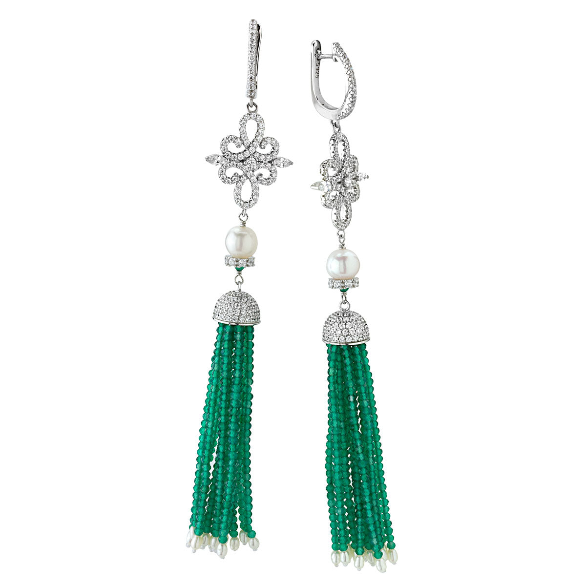 Emerald CZ Tassel Earrings-210-824
