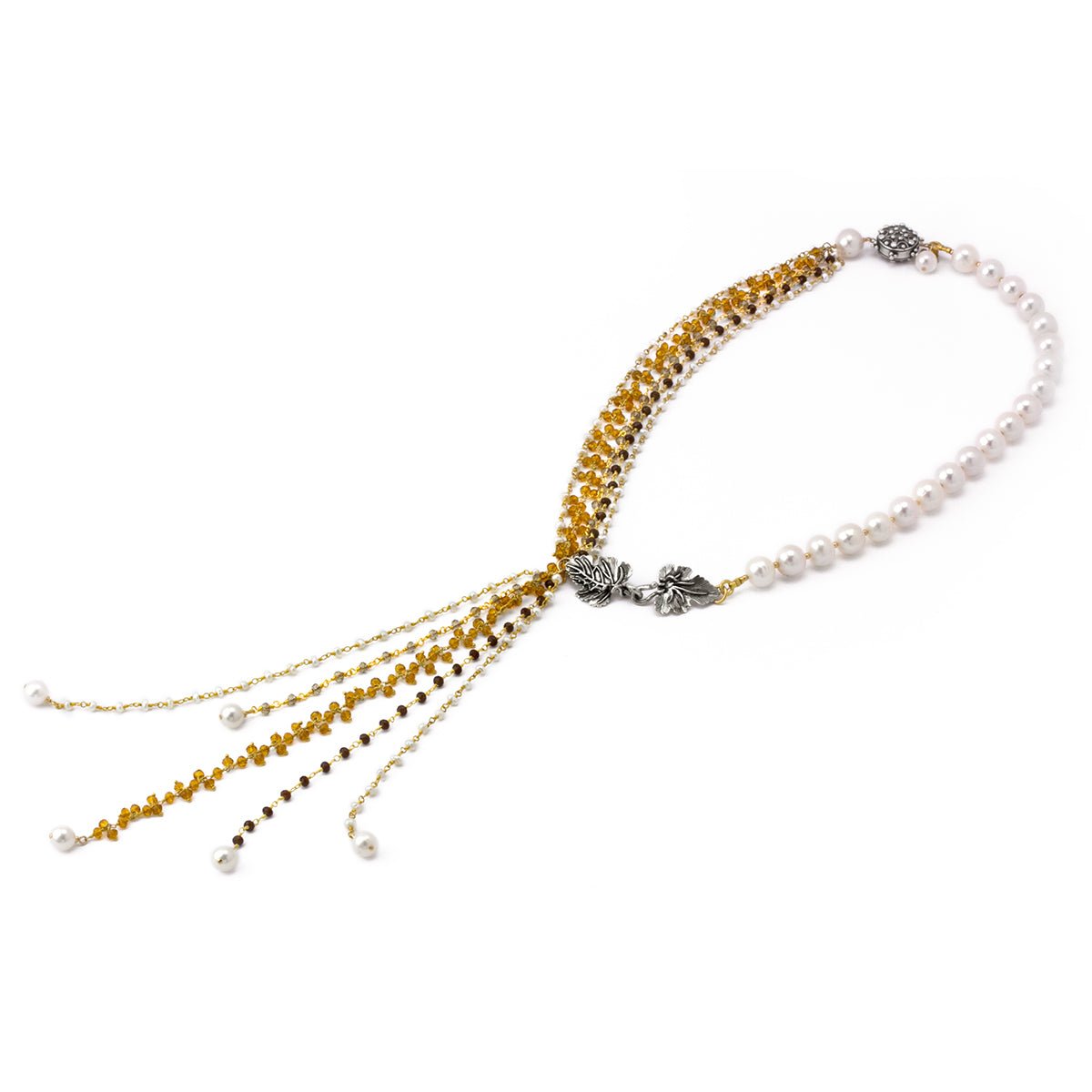 Pearl, Citrine and Garnet Lariat