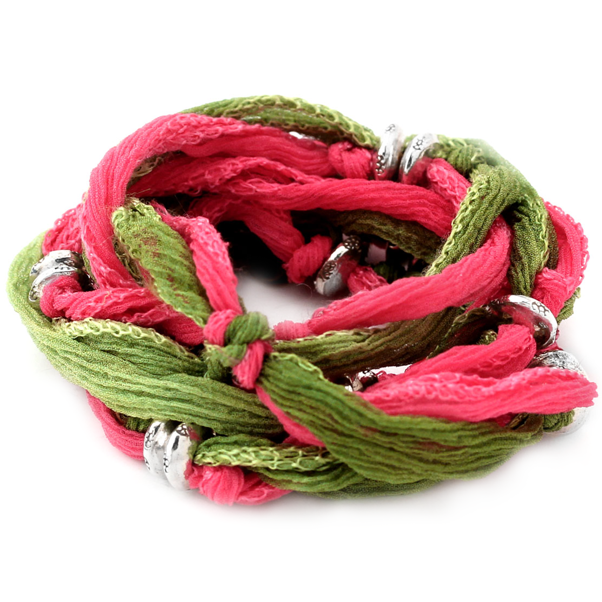 Pink & Green Silk Bracelet-341220