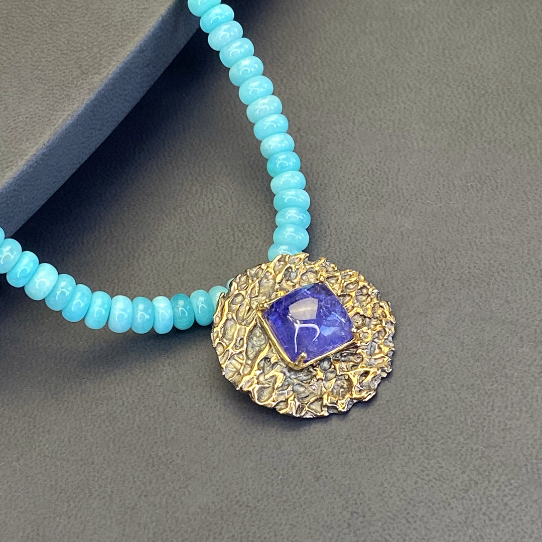 Floral Collection Amazonite and Tanzanite Necklace