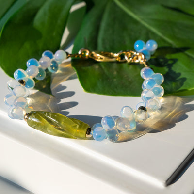 Opalite Briolette Clusters & Carved Jade with 14KGF Lobster Bracelet