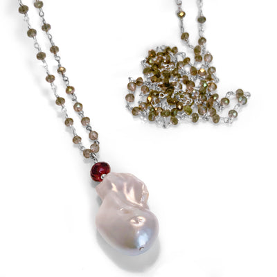 Rhodolite Garnet & Baroque Pearl Necklace