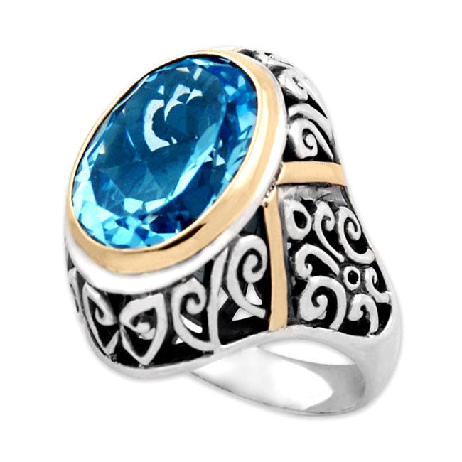 Bali Sterling Silver and 14kt gold with Blue Topaz