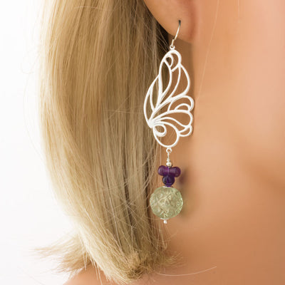 Impressionist Collection Prasiolite & Amethyst Butterfly Earrings