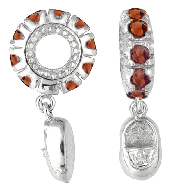 Storywheels Garnet & Diamond Baby Shoe Dangle Sterling Silver Wheel-337407
