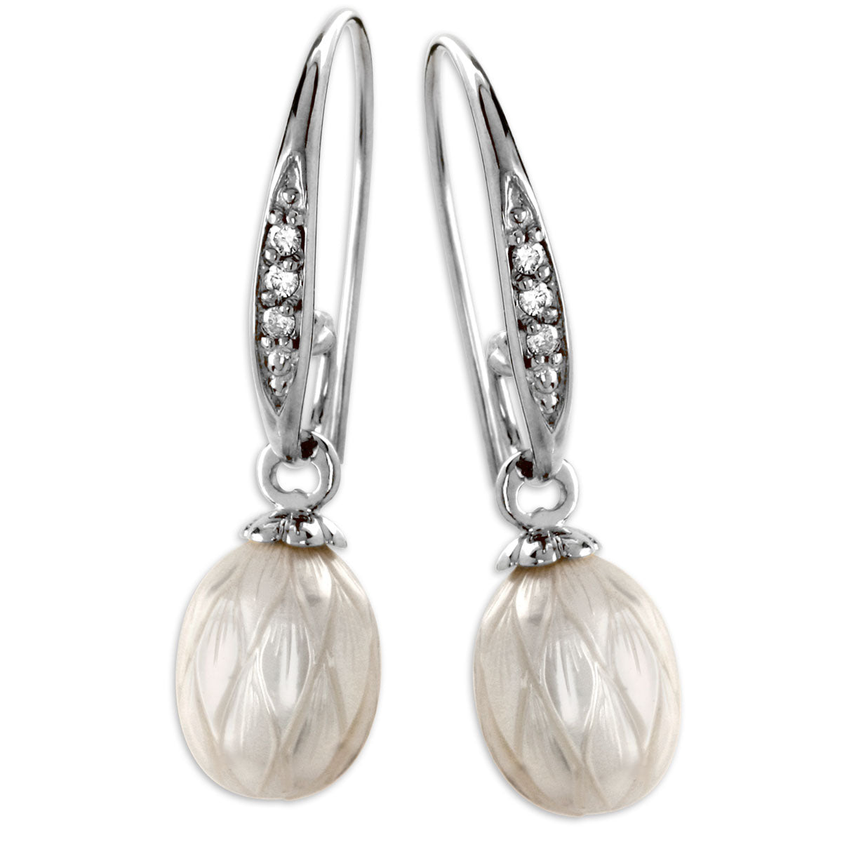 Galatea Carved Pearl & Diamond Earrings-335437