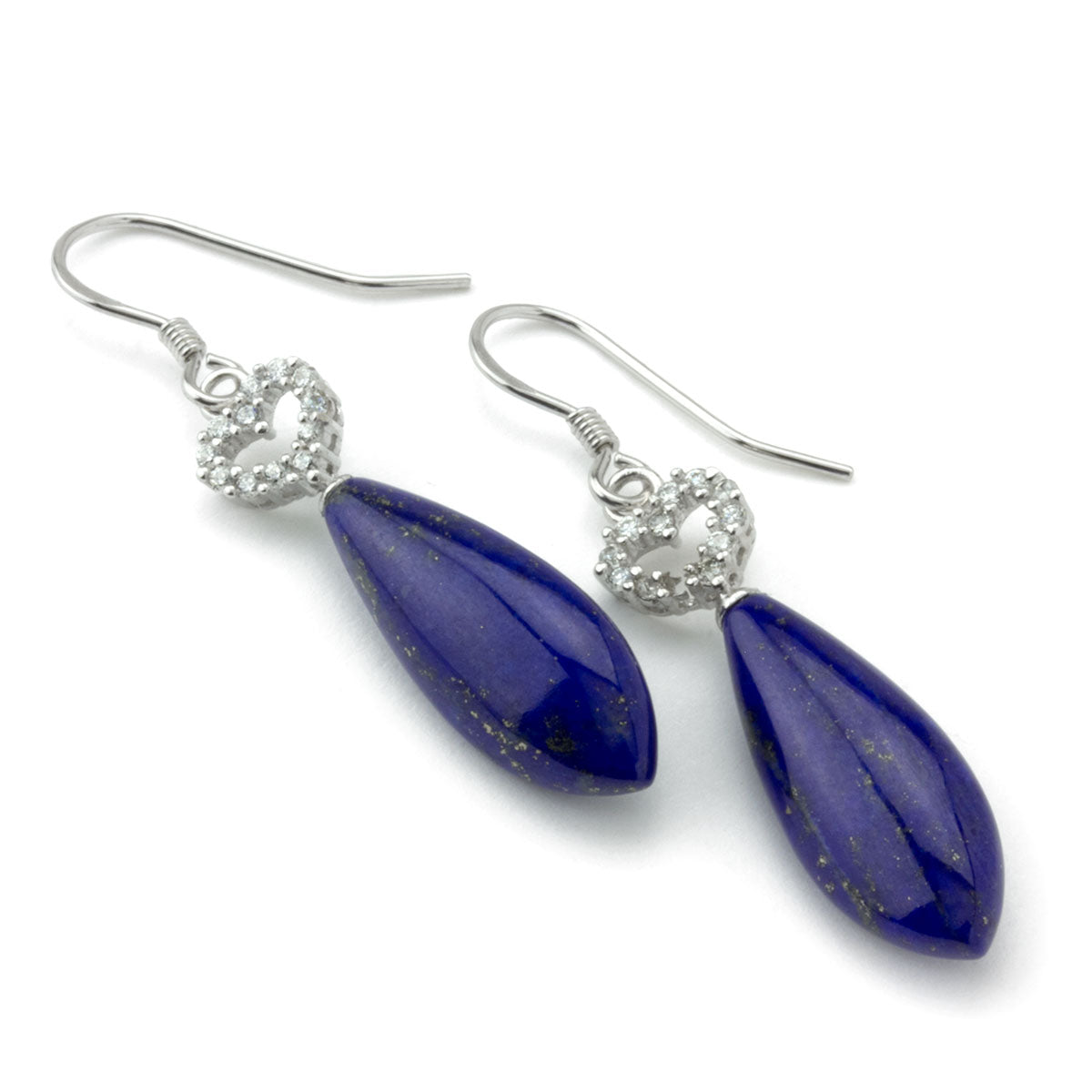 Lapis Lazuli  and CZ Heart Earrings-645-1059