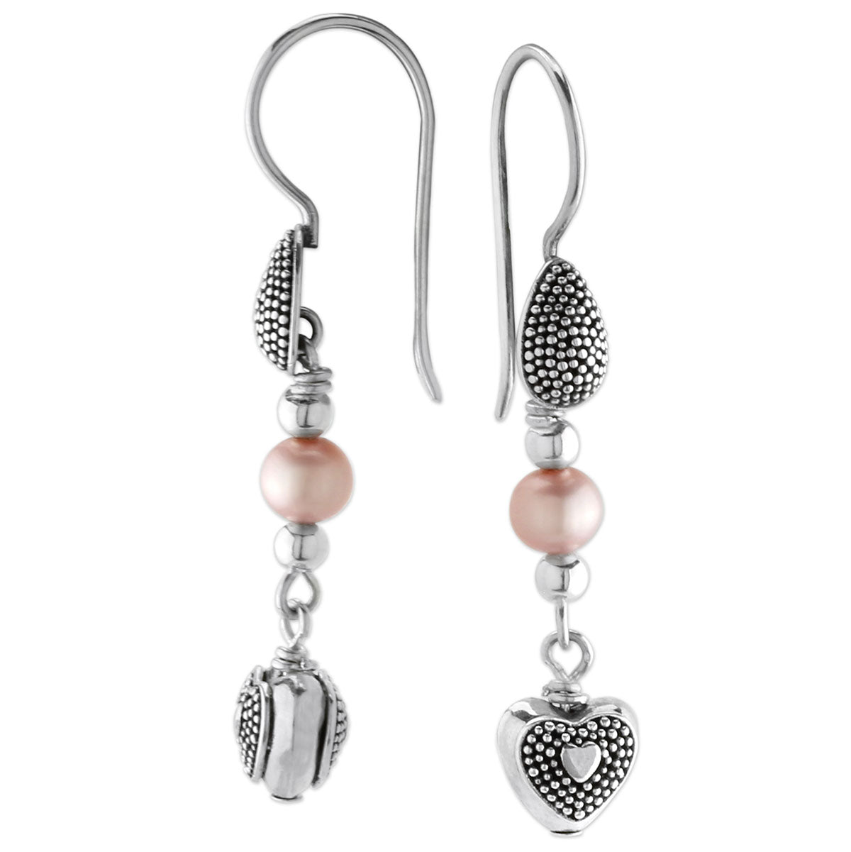 Pink Pearl Heart Earrings-210-466
