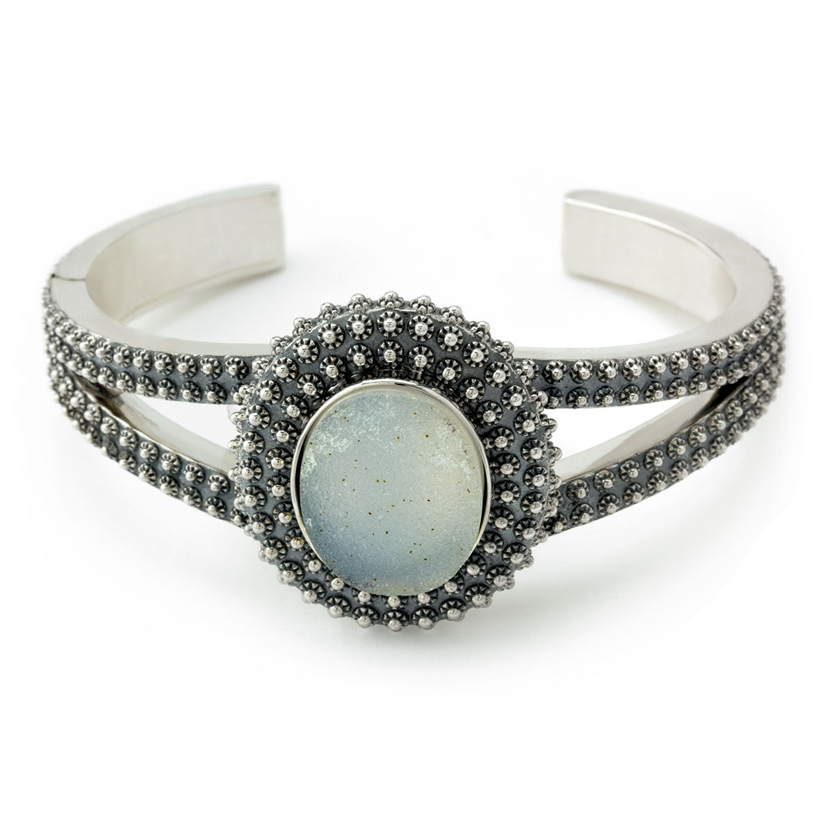 Textured Sterling Silver and Druzy Bracelet-610-668