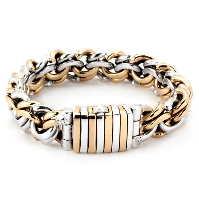 Bali Sterling Silver and Bronze Interlocking Link Bracelet