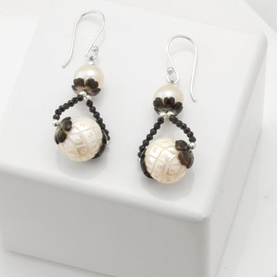Impressionist Collection Black Mother of Pearl & Carved Pearl Earrings