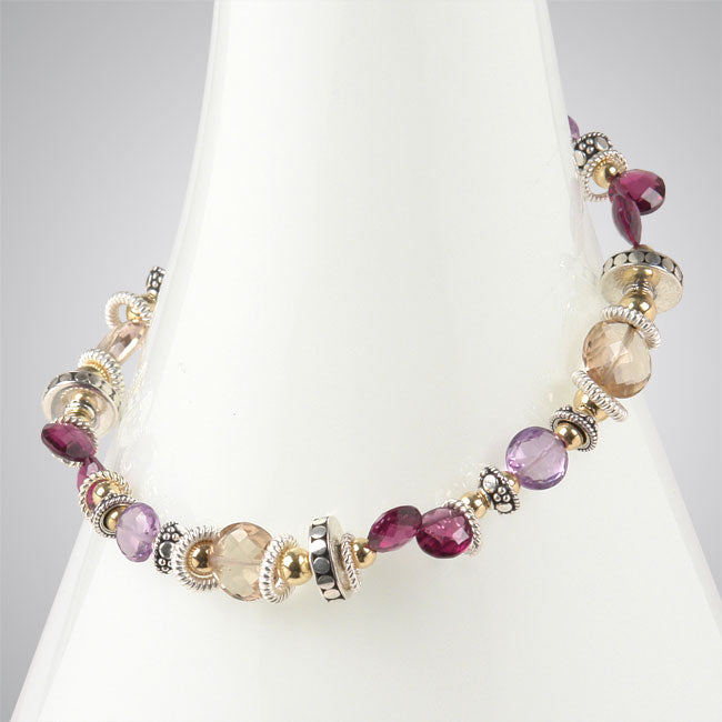 Rhodolite Garnet, Amethyst & Champagne Citrine Bracelet 256506