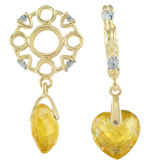 Storywheels Citrine Briolette Heart Dangle with Diamond 14K Gold Wheel ONLY 1 AVAILABLE!-266284