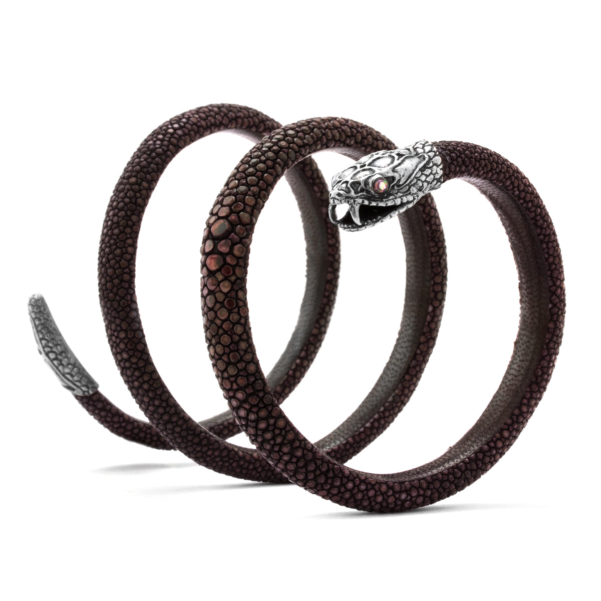 Triple Wrap Snake Spiral Stingray Leather Bracelet