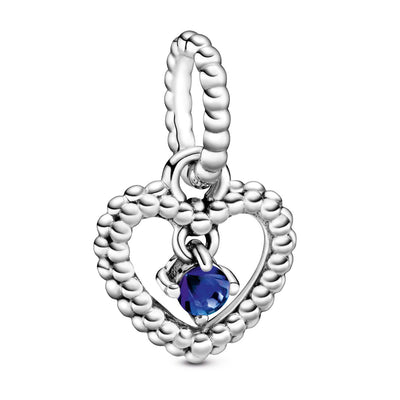 Pandora September Sea Blue Beaded Heart Dangle Charm