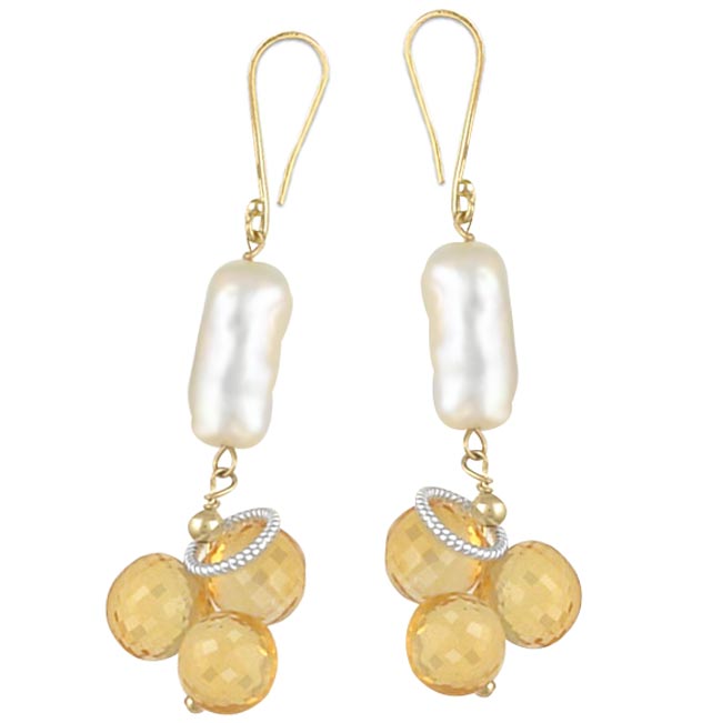 Citrine & Stick/Tube Pearl Earrings-293136
