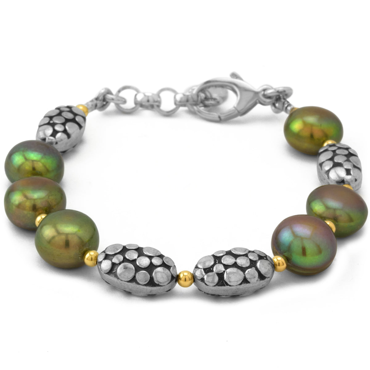 Green Pearl & Sterling Silver Bracelet