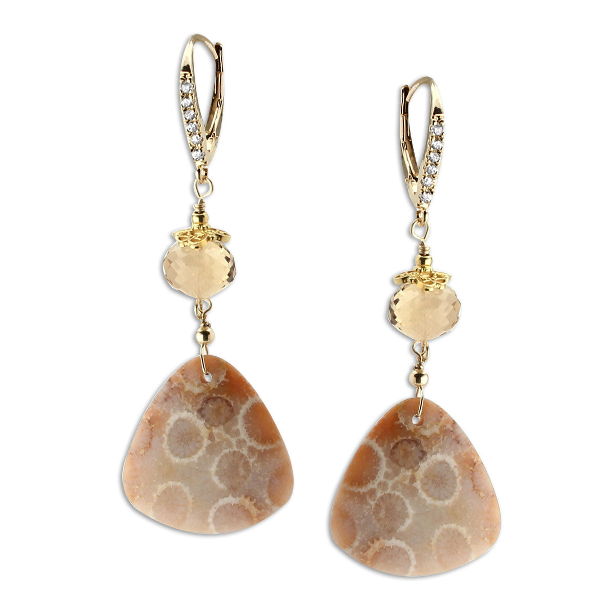 Petrified Coral & Citrine Earrings-348545