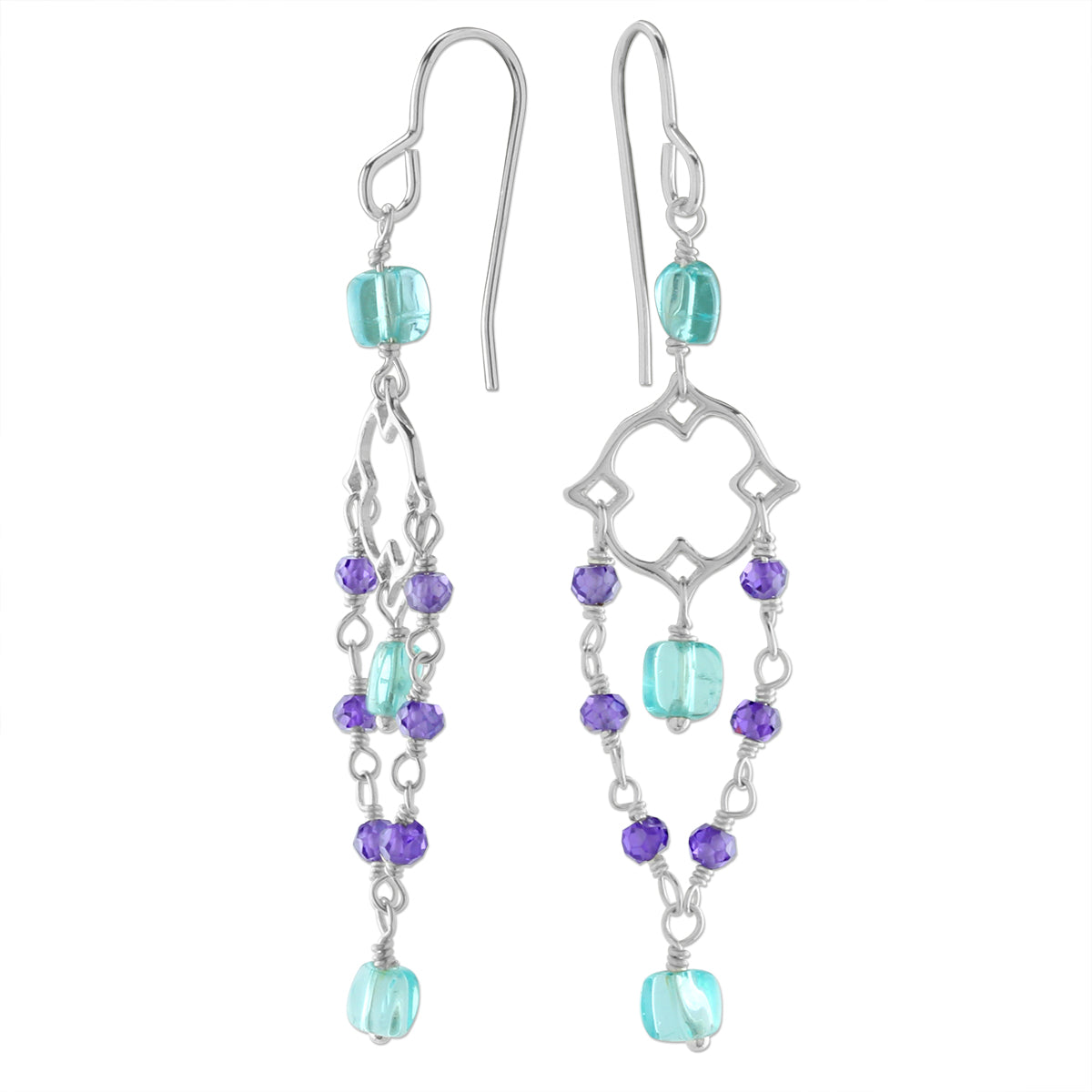 Apatite & Purple CZ Earrings-210-571