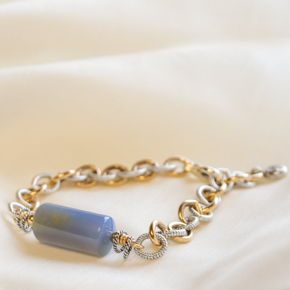 Natural Blue Chalcedony Chain Bracelet