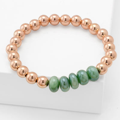 Impressionist Collection Green Moonstone & 6mm Rose Gold Fill Ball Bracelet