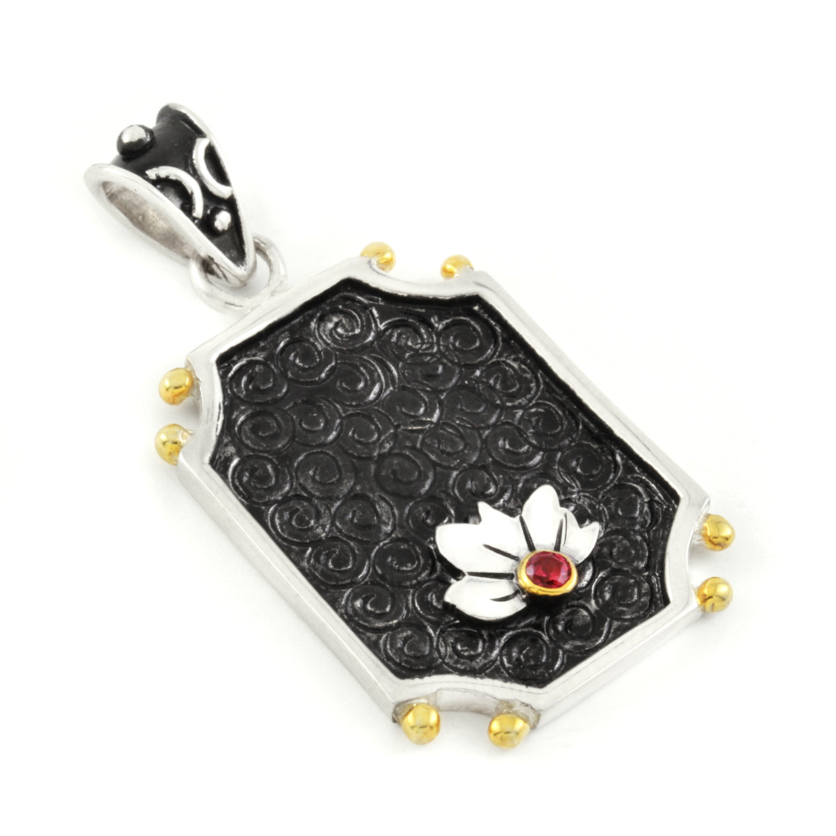 Roulette 18 Square Lotus Rhodolite Pendant