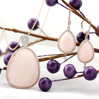 Diamond & Pink Opal Earrings-342260