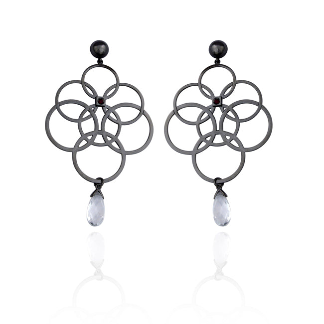 ELLE Gunmetal Colored Sterling Silver Earrings-346657