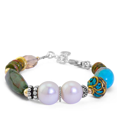Impressionist Collection Green Opal, Pearl,Champagne Citrine, Amazonite and Unakite Bracelet