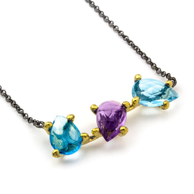 Blue Topaz and Amethyst Bar Necklace-655-3407