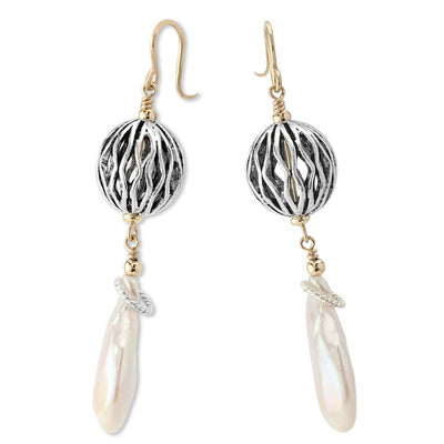 Openwork Pearl Earrings-341386