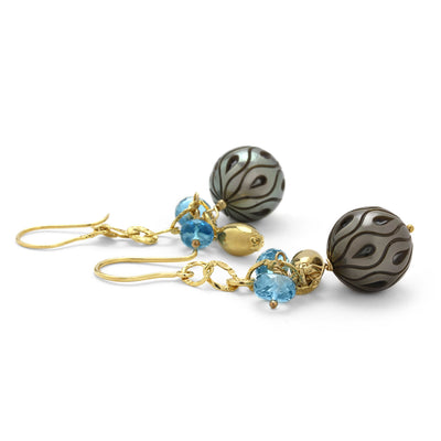 Tahitian Pearl & Blue Topaz Earrings-310-130