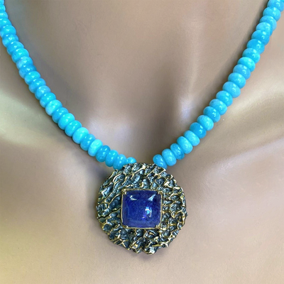 Floral Collection Amazonite and Tanzanite Necklace