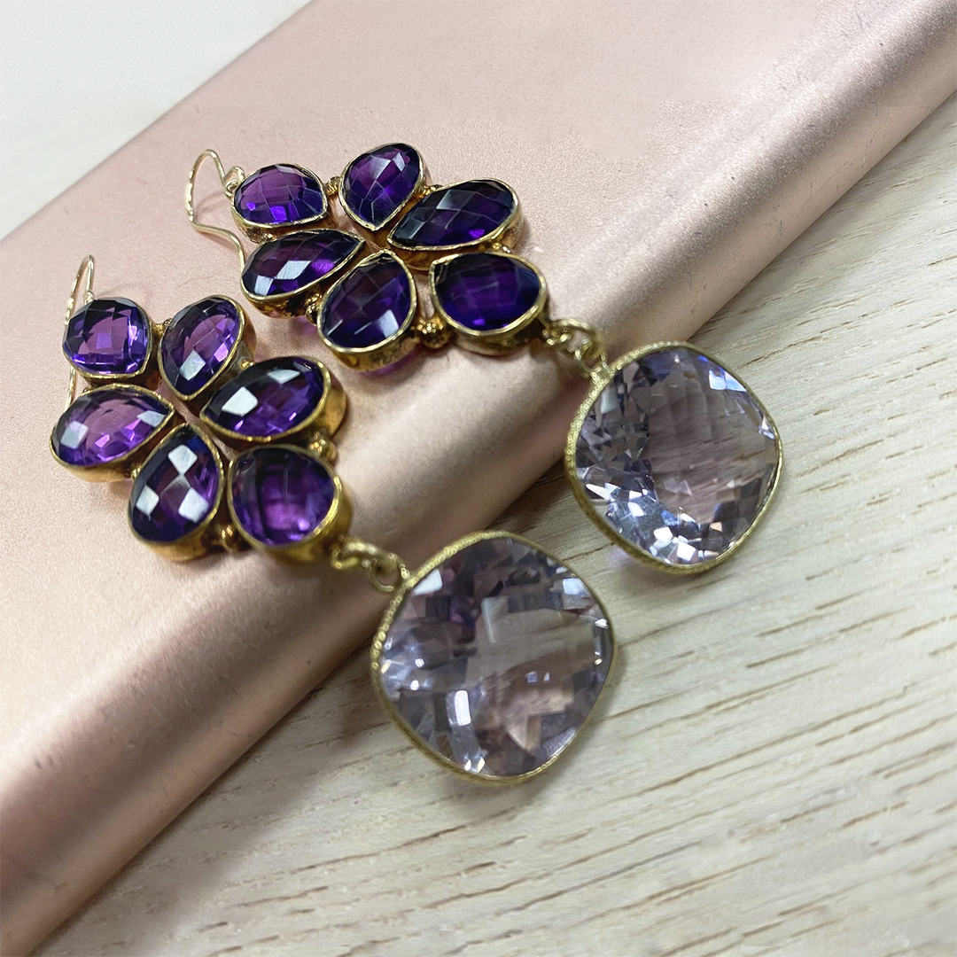 Floral Collection Pink Amethyst Earrings