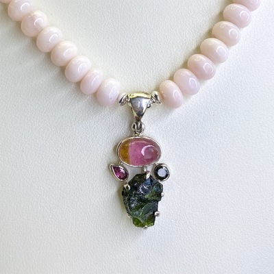 Floral collection Peruvian Opal with Tourmaline Pendant