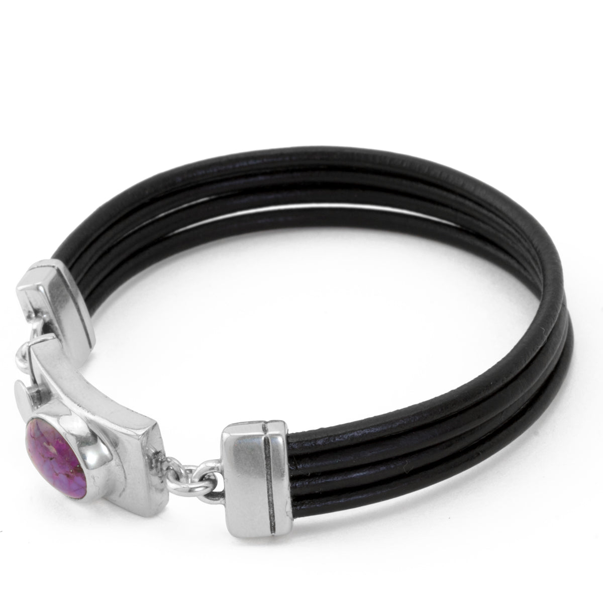 Leather with Purple Turquoise Clasp Bracelet