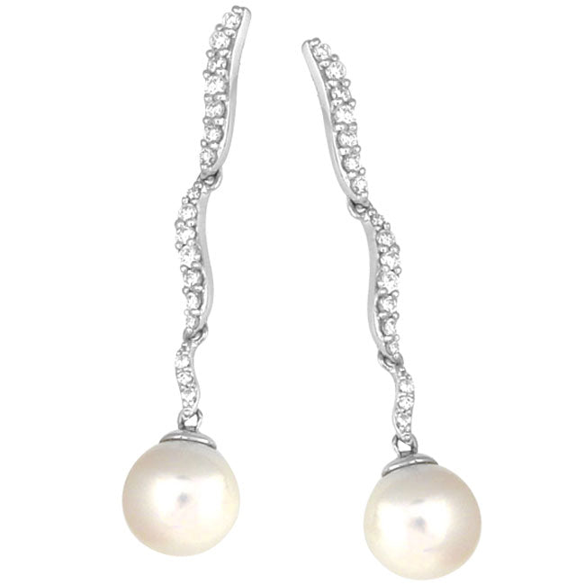 14K White Gold Diamond & Pearl Earrings-274906