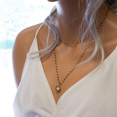 Black Spinel & CZ Wrap Necklace