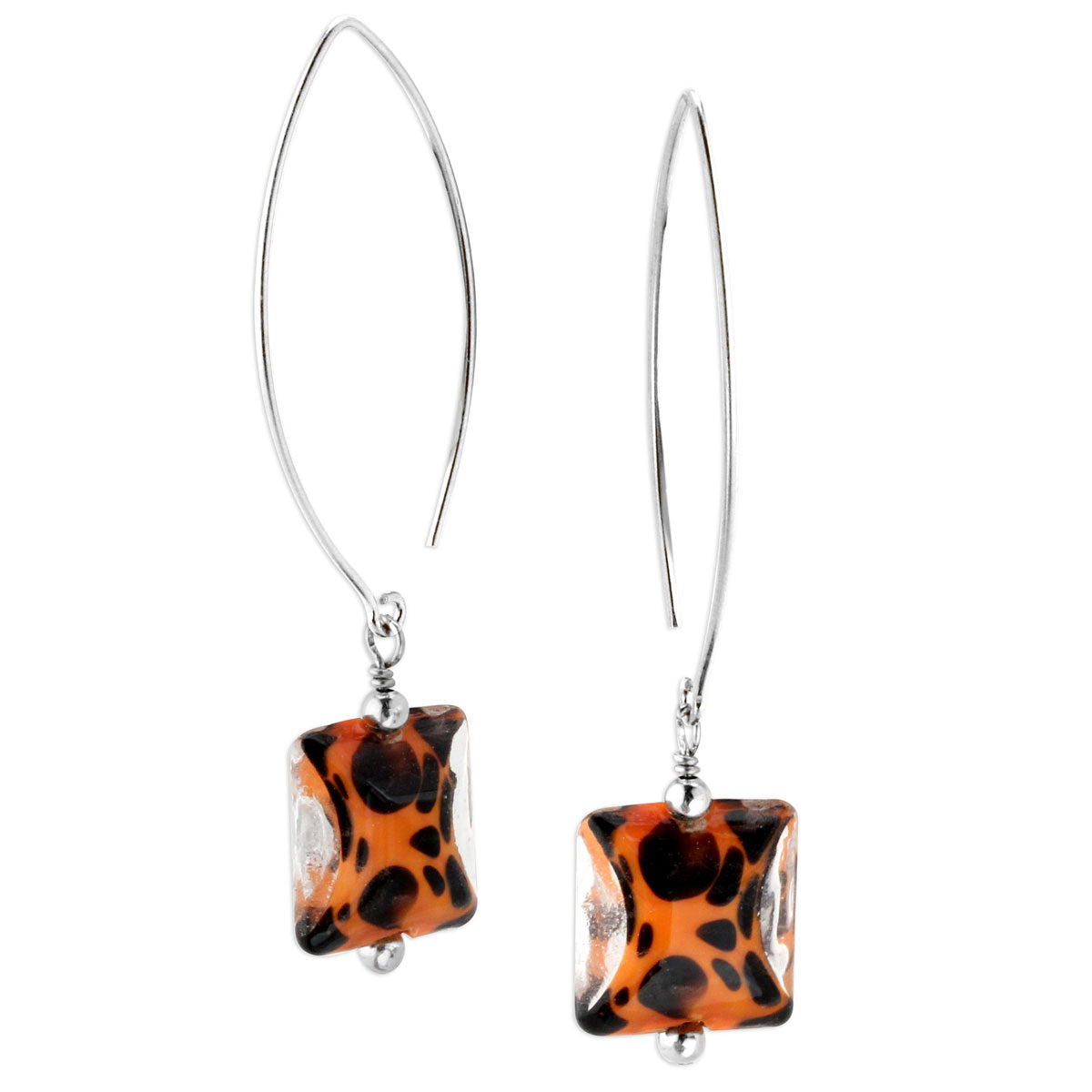 Square Orange and Black Lampwork Earrings-344023