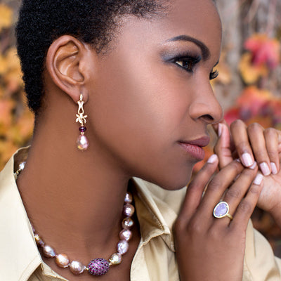 Fireball Pearl & Rhodolite Garnet Earrings-342163
