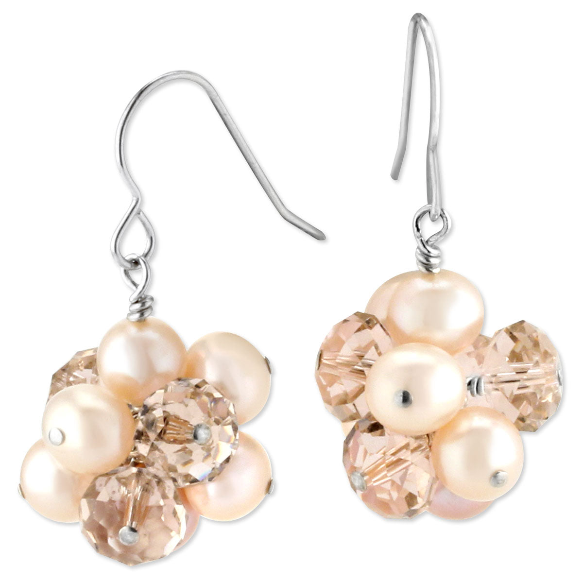 Peach Crystal and Pearl Cluster Earrings 338400