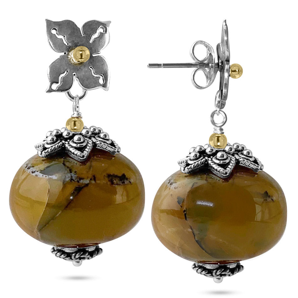 Green Agate Petal Earrings