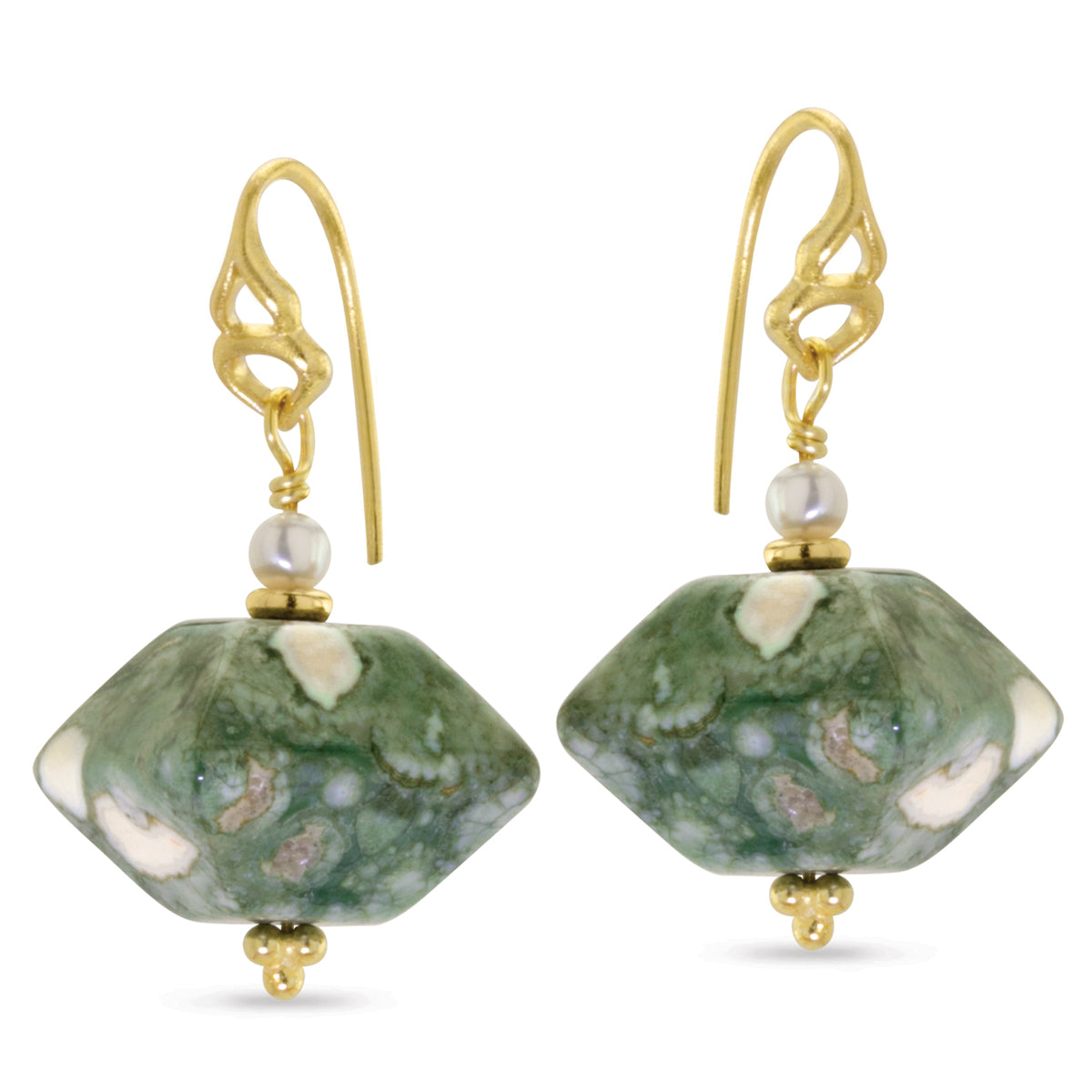 Rhyolite & Freshwater Pearl Drop Earrings